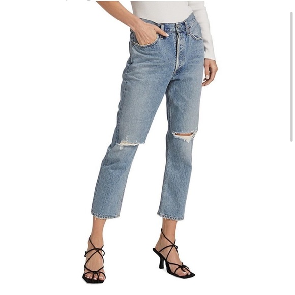 AGOLDE Riley High Rise Distressed Straight Crop Jeans
